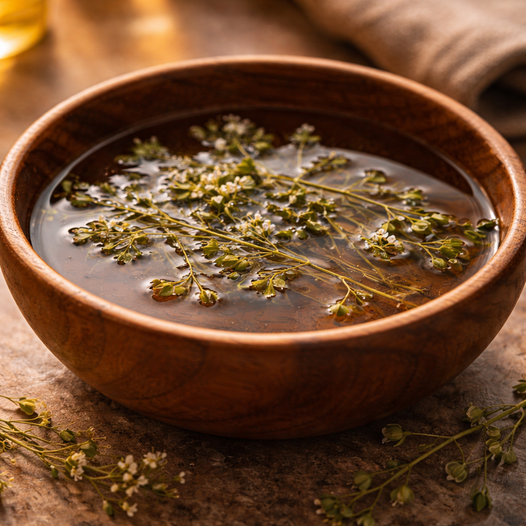 Ein wohltuendes Kräuter-Sitzbad mit Çobançantası zur Unterstützung der Regeneration und Gewebefestigung.