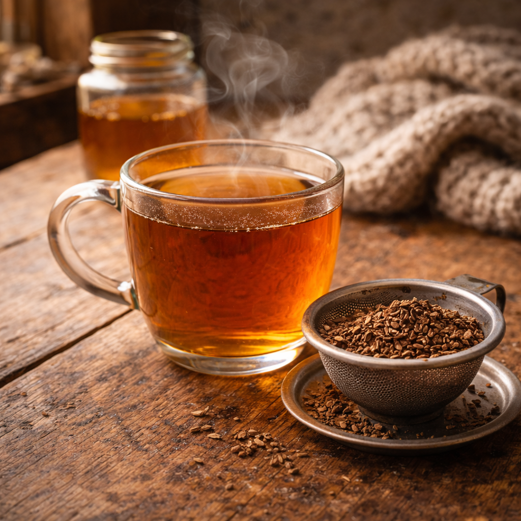 Trinken Sie eine Tasse warmen Tee etwa 30 Minuten vor einer fettreichen Mahlzeit, um Völlegefühl vorzubeugen und den Gallenfluss anzuregen.