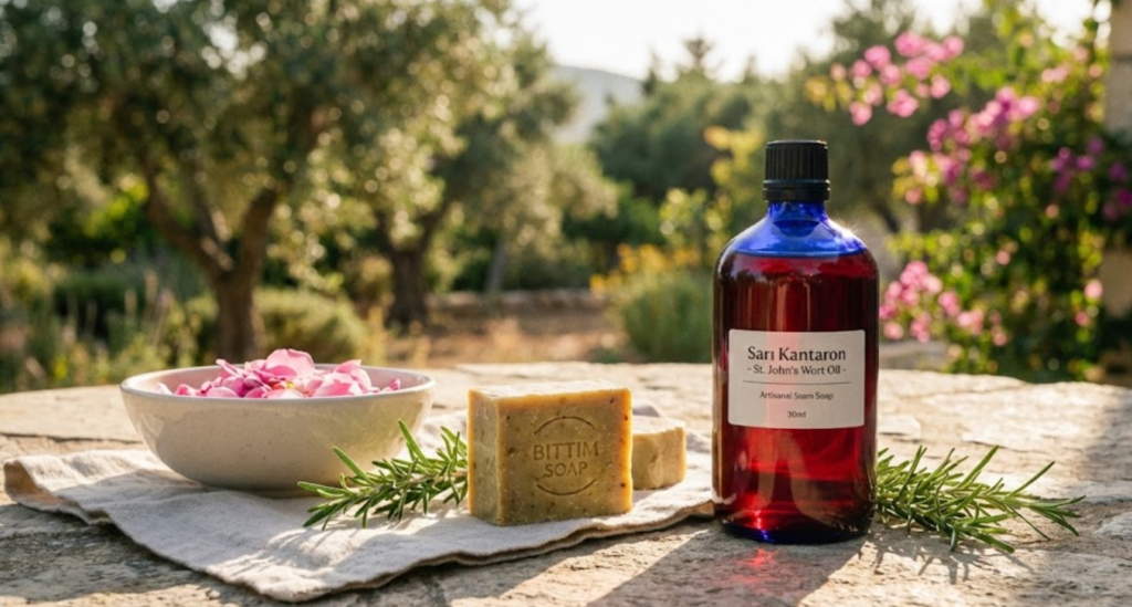 Bıttım soap rests on a linen cloth