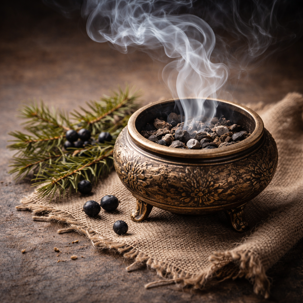 Sanfter weißer Rauch steigt aus einer kleinen Tonschale auf.