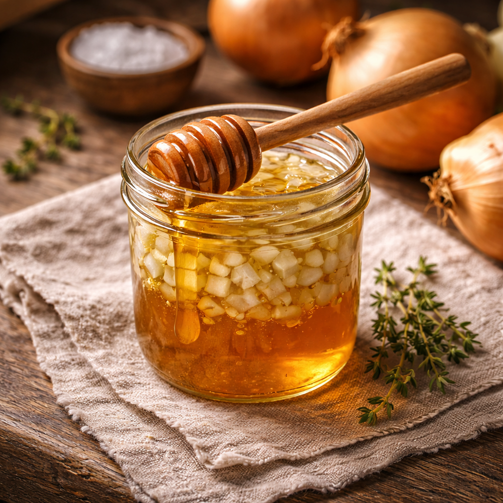 Natürlicher Hustensaft aus Zwiebeln und Honig: Ein bewährtes Hausmittel der anatolischen Phytotherapie.