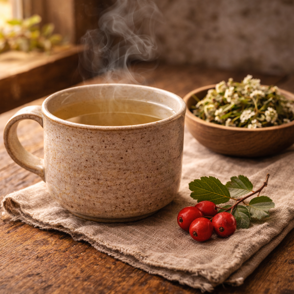 Weißdorn-Tee aus Blättern und Blüten – tägliche Ruhe und Stärkung für das Herz-Kreislauf-System.