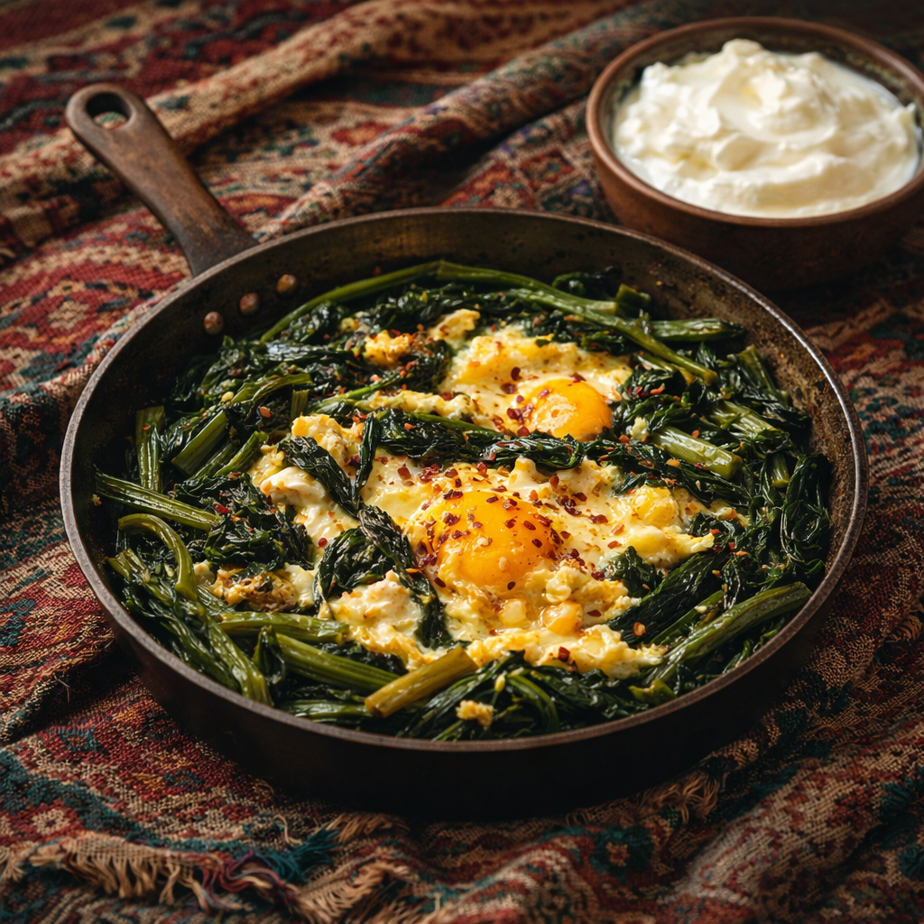 Traditionelles anatolisches Rezept: Kaldırık Kavurması (Borretsch-Gemüse mit Eiern) zur Stärkung im Frühling.