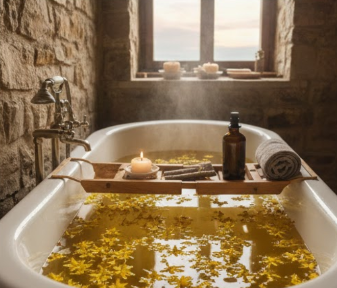 ohanniskraut-Badezusatz für ein entspannendes Kräuterbad am Abend