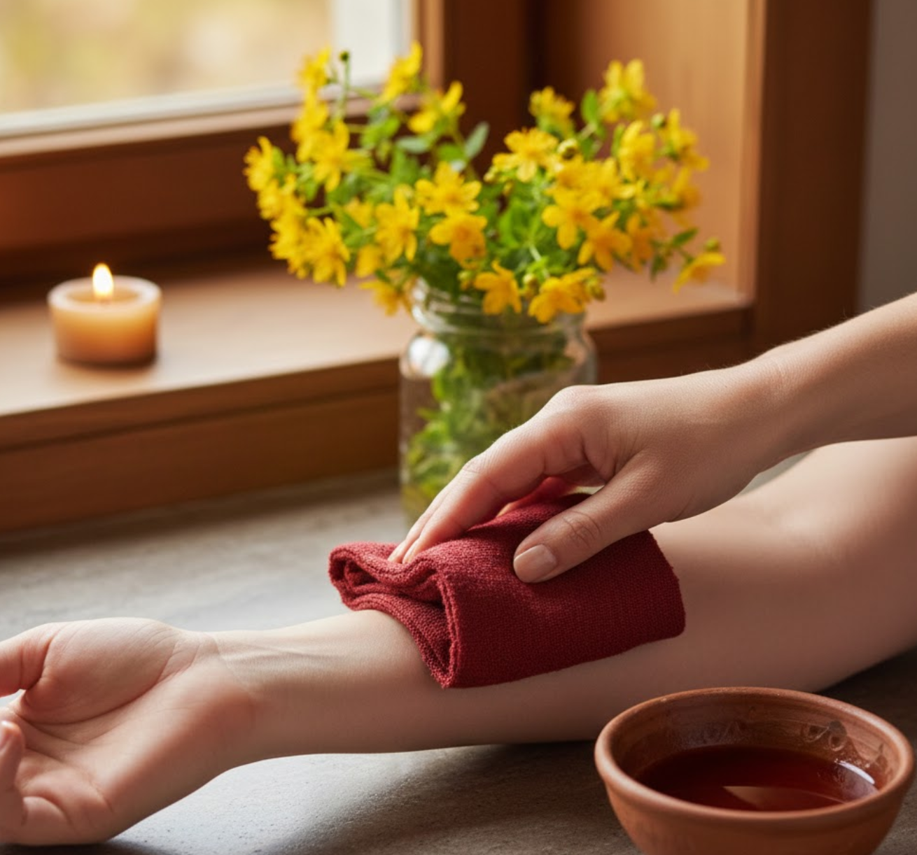 Anwendung einer Johanniskraut-Kompresse zur Wundheilung der Haut