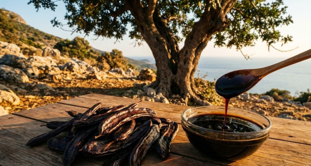 Das Johannisbrot (Keçiboynuzu) in seiner natürlichen Umgebung: Eine Quelle für Pekmez, Vitalität und Lungenkraft.