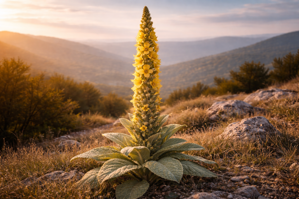 Der Wächter der Atmung – Majestätische Königskerze im Morgenlicht" (Nefesin Koruyucusu – Görkemli Sığırkuyruğu Sabah Işığında)