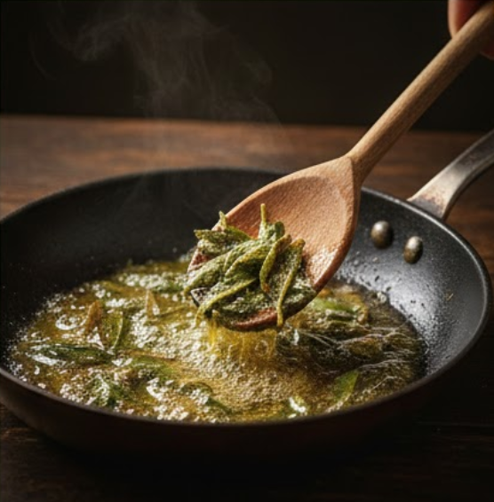 Frischer Salbei in Butter geschwenkt als bekömmliche Speisenzutat