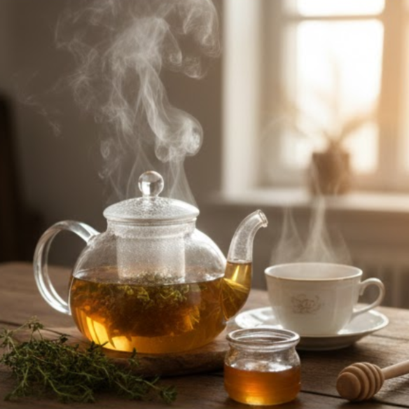 Thymiantee mit Honig als natürliches Hausmittel gegen Husten