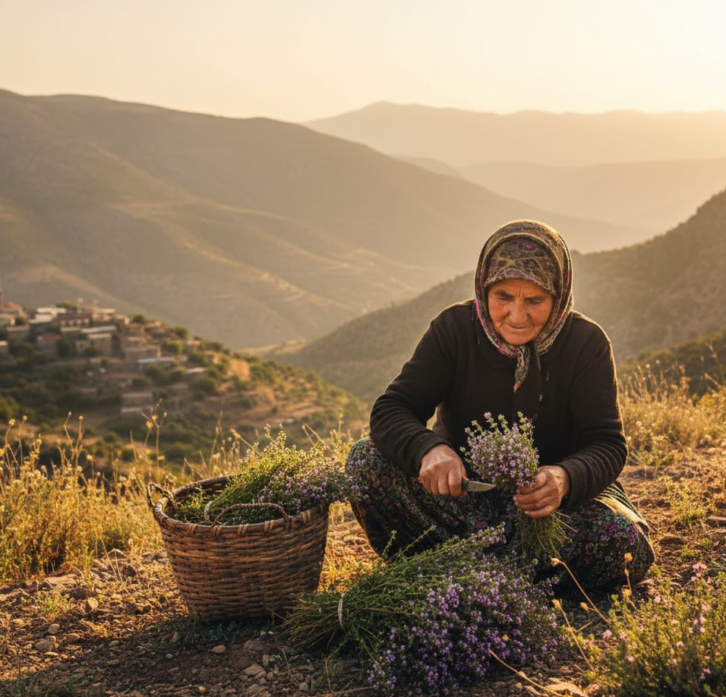 Wilder Thymian der anatolischen Gebirgslandschaft im Sonnenlicht